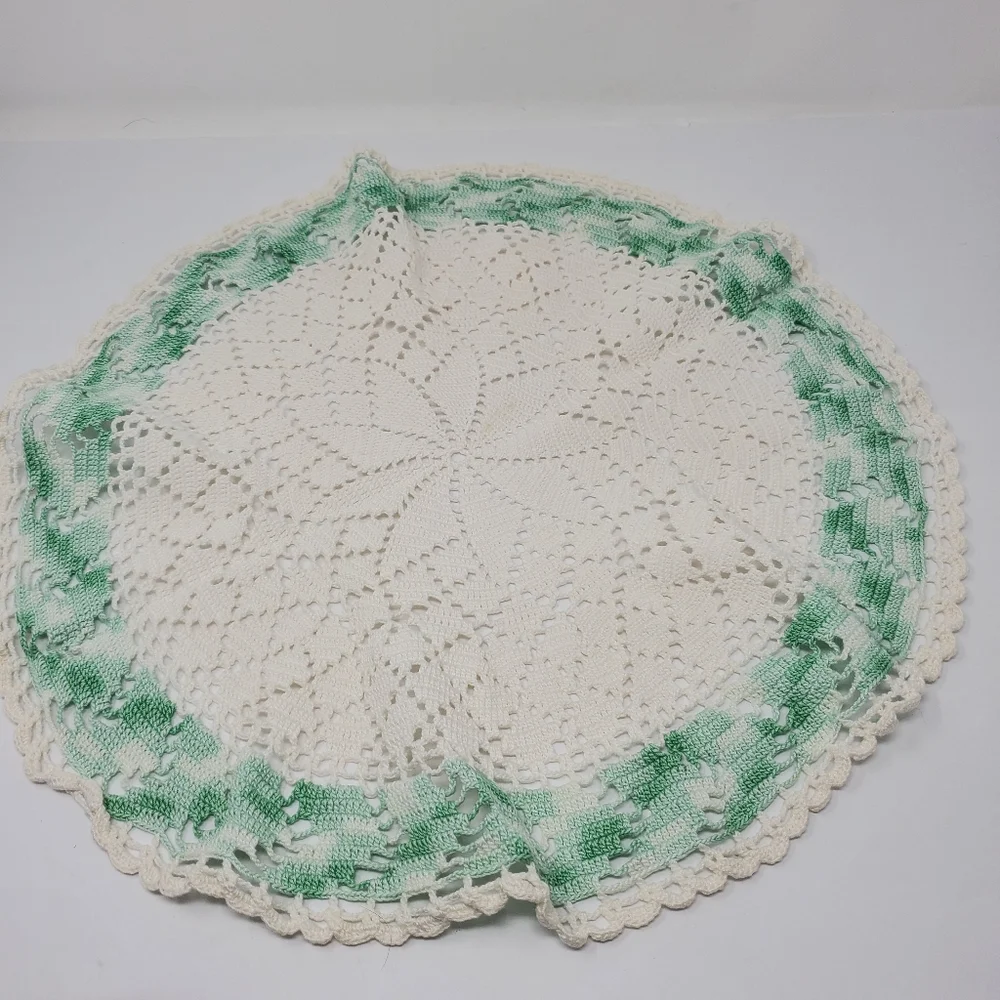 Vintage Large round green and white croqueted dollie 19